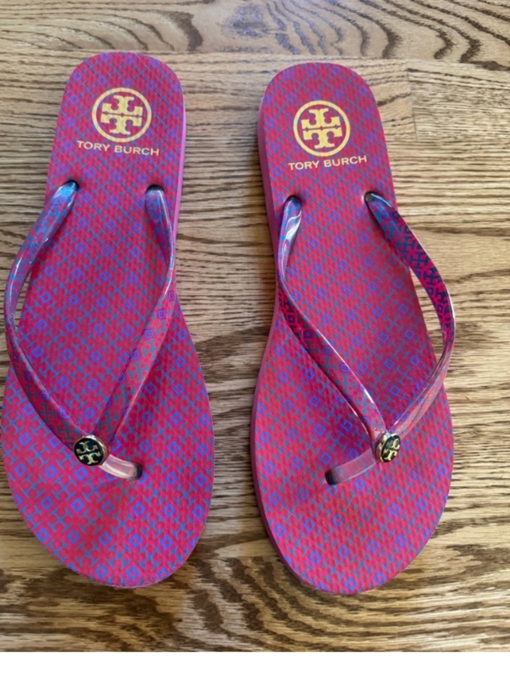 Tory Burch Pink and Purple Logo Jelly Flip Flops